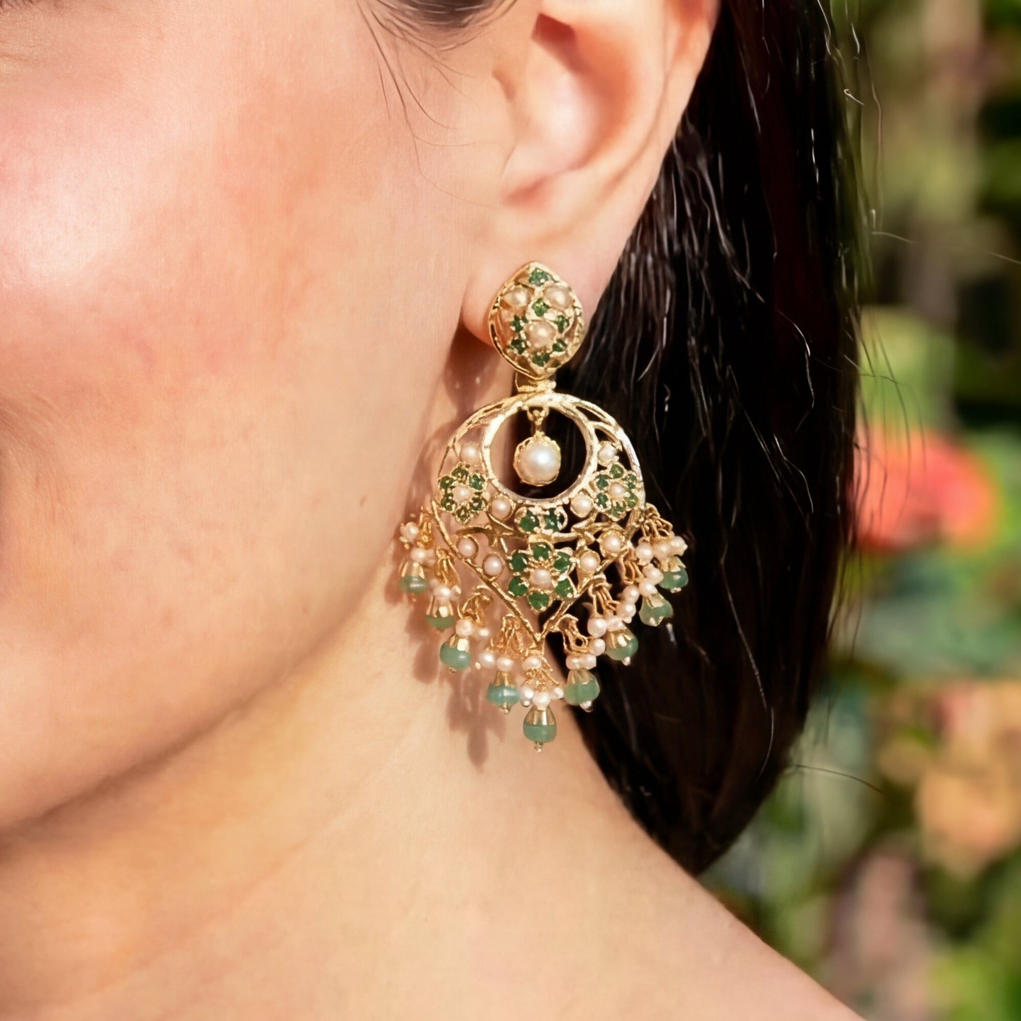 Elegant Emerald Green Earrings For Women | Gold Plated on 925 Silver ER 662