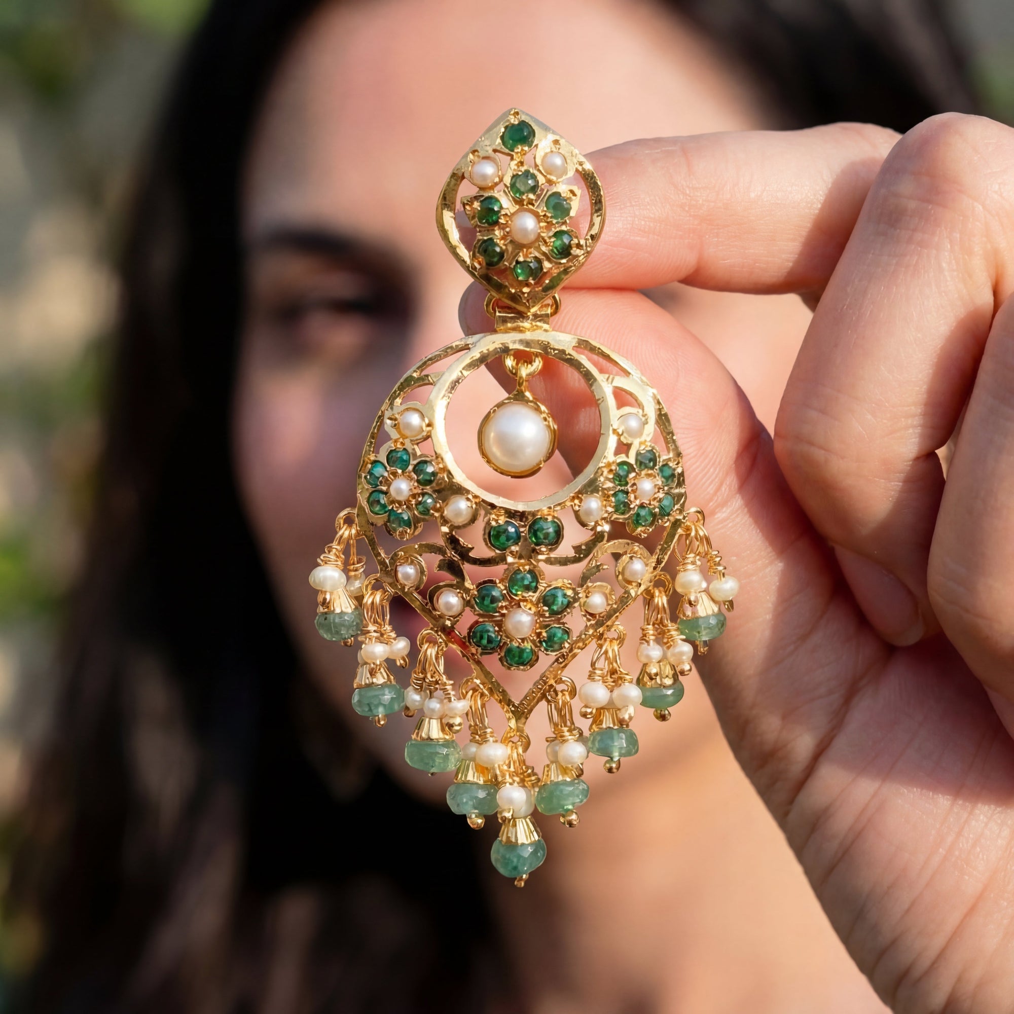 Elegant Emerald Green Earrings For Women | Gold Plated on 925 Silver ER 662