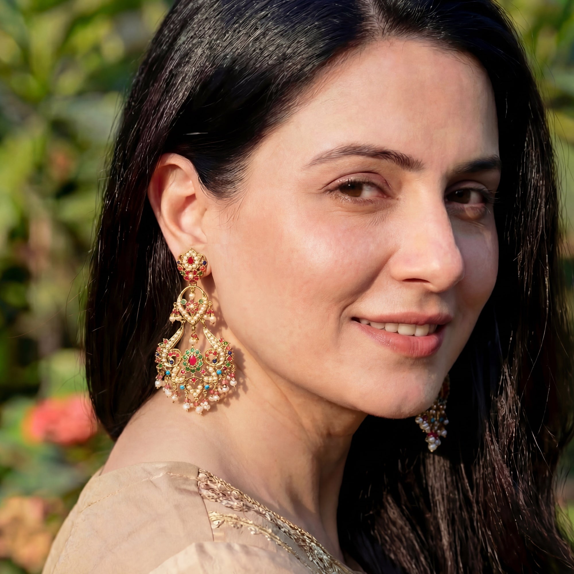 Classic Punjabi Jadau Earrings | Navratna Colors | Gold Plated on Silver ER 667