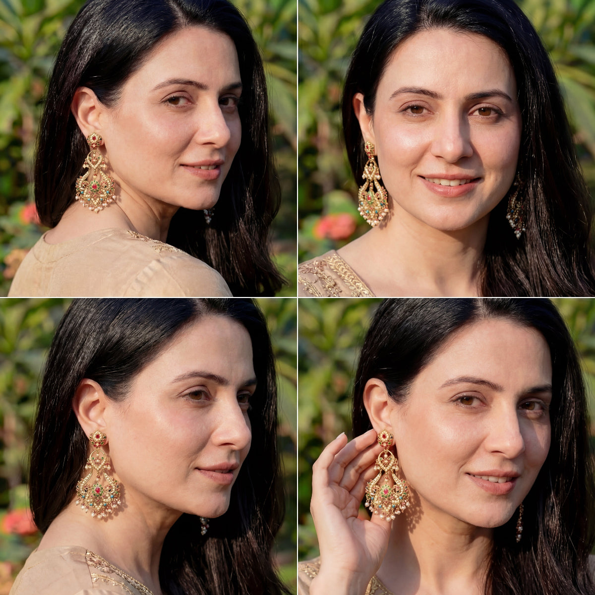 Classic Punjabi Jadau Earrings | Navratna Colors | Gold Plated on Silver ER 667