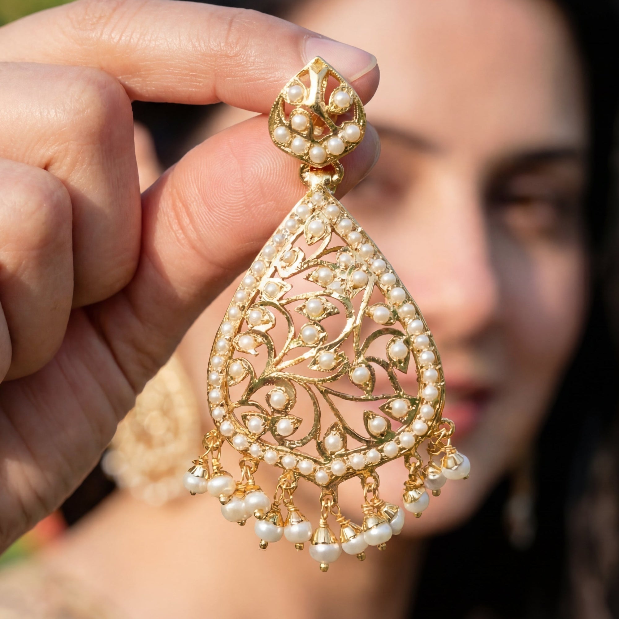 Pearl Earrings for Girls | Gold Plated on Silver | Jali Filigree Design ER 670