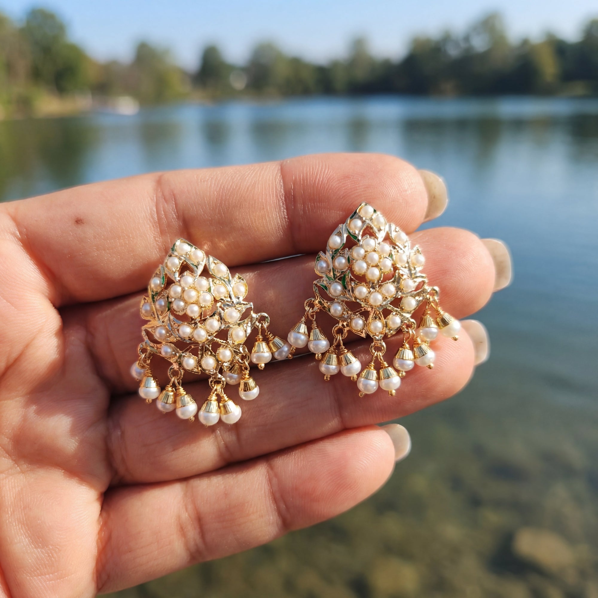 Traditional Pearl Stud Earrings | Pure Freshwater Pearls & 925 Silver Base ER 671