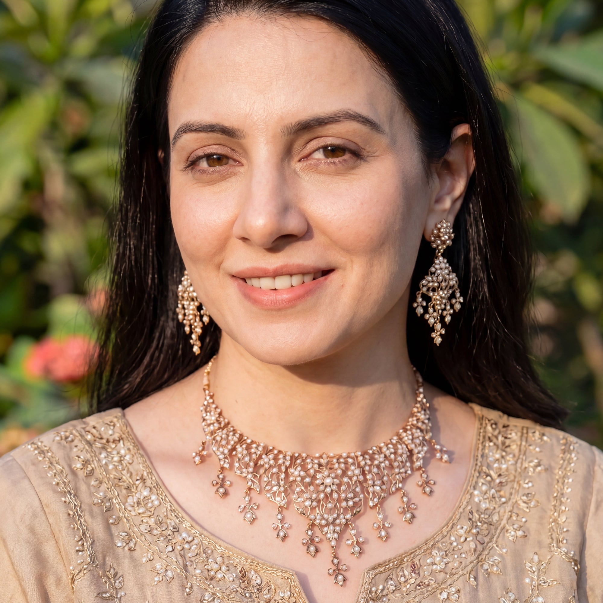 Unique Pearl Necklace Set | Antique Design | Gold Plated on Silver NS 414