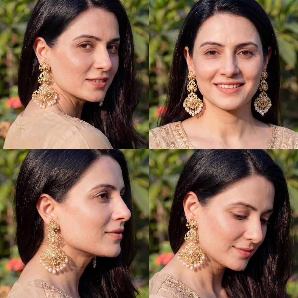 Pearl Danglers on Sterling Silver Base | Real Gold like Craftsmanship on 925 Silver ER 674