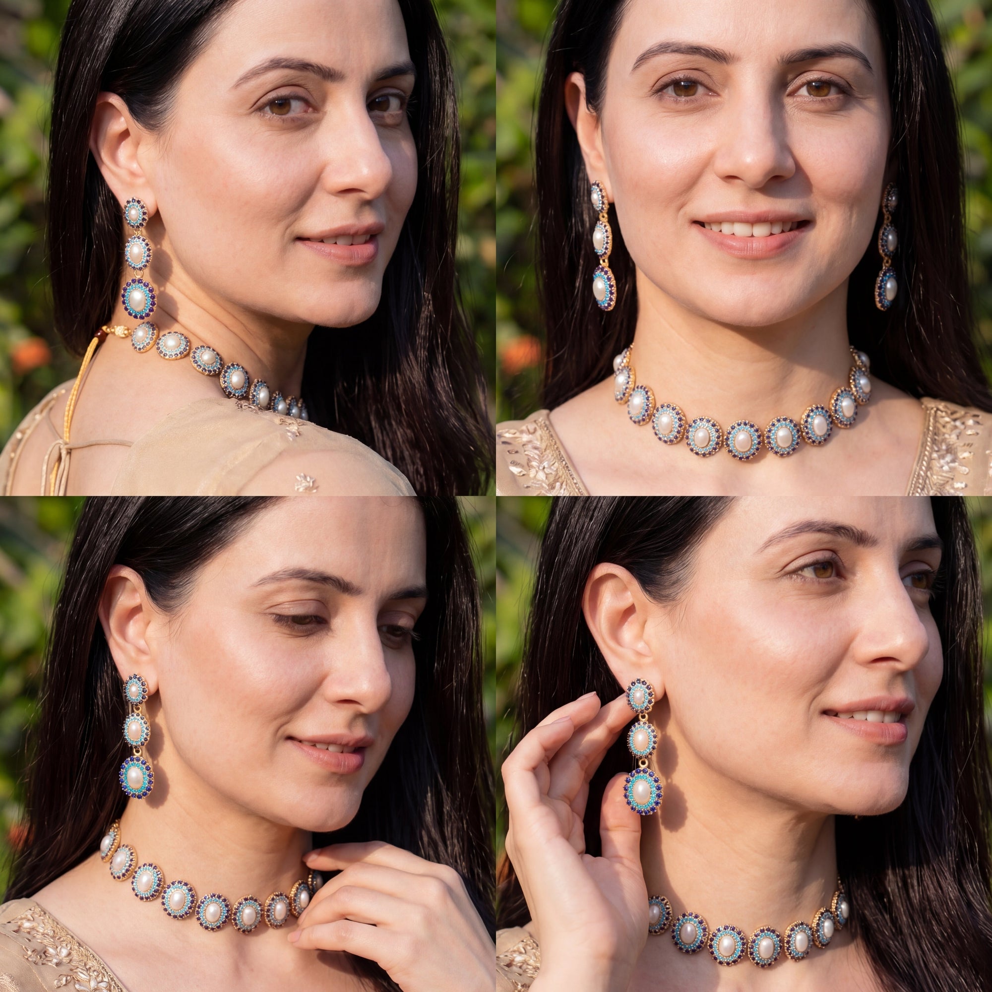 సమకాలీన ఇండో వెస్ట్రన్ చోకర్ సెట్ | సిల్వర్ NS 195పై బంగారం పూత పూయబడింది