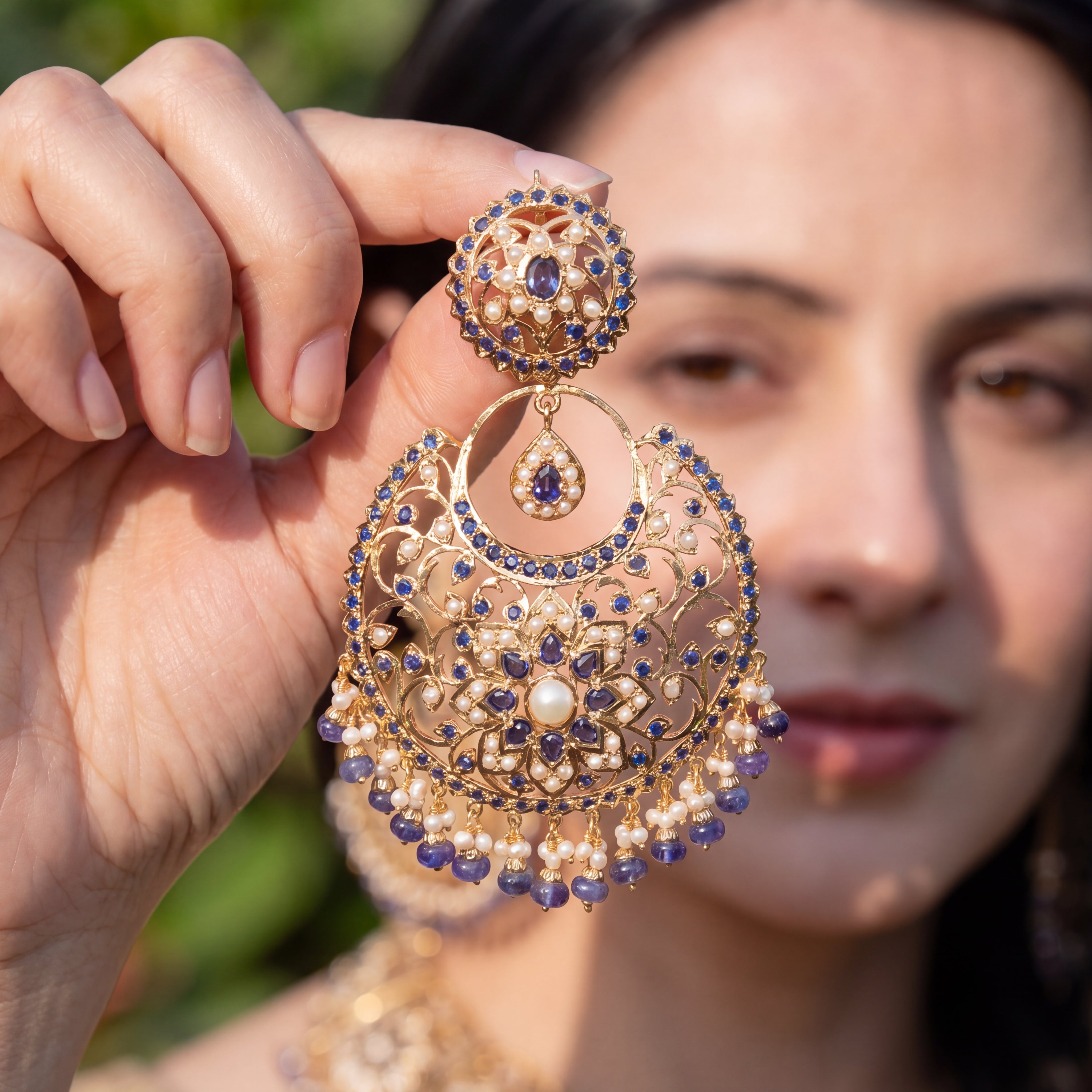 బ్రైడల్ ఇండియన్ నెక్లెస్ | పెళ్లి చెవిపోగులు | స్టెర్లింగ్ సిల్వర్ NS 227పై బంగారం పూత పూయబడింది