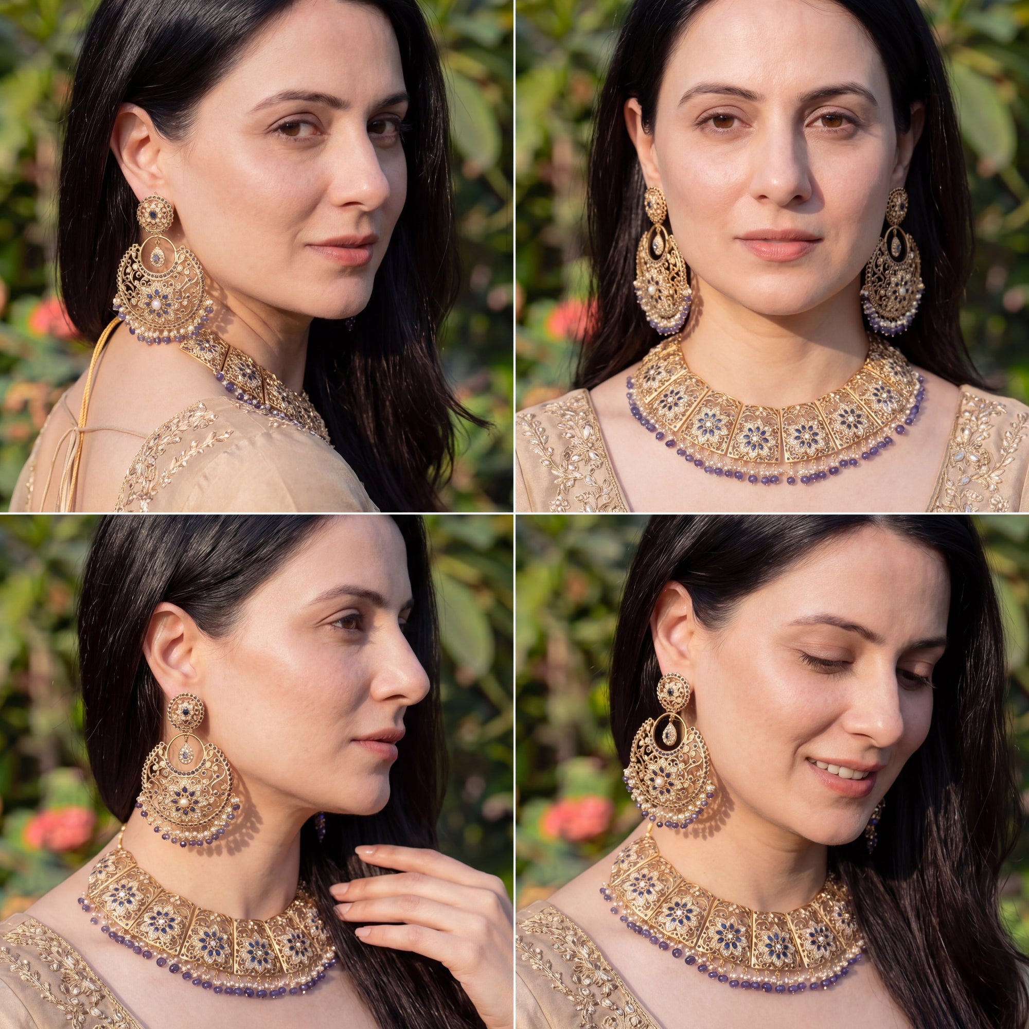 బ్రైడల్ ఇండియన్ నెక్లెస్ | పెళ్లి చెవిపోగులు | స్టెర్లింగ్ సిల్వర్ NS 227పై బంగారం పూత పూయబడింది