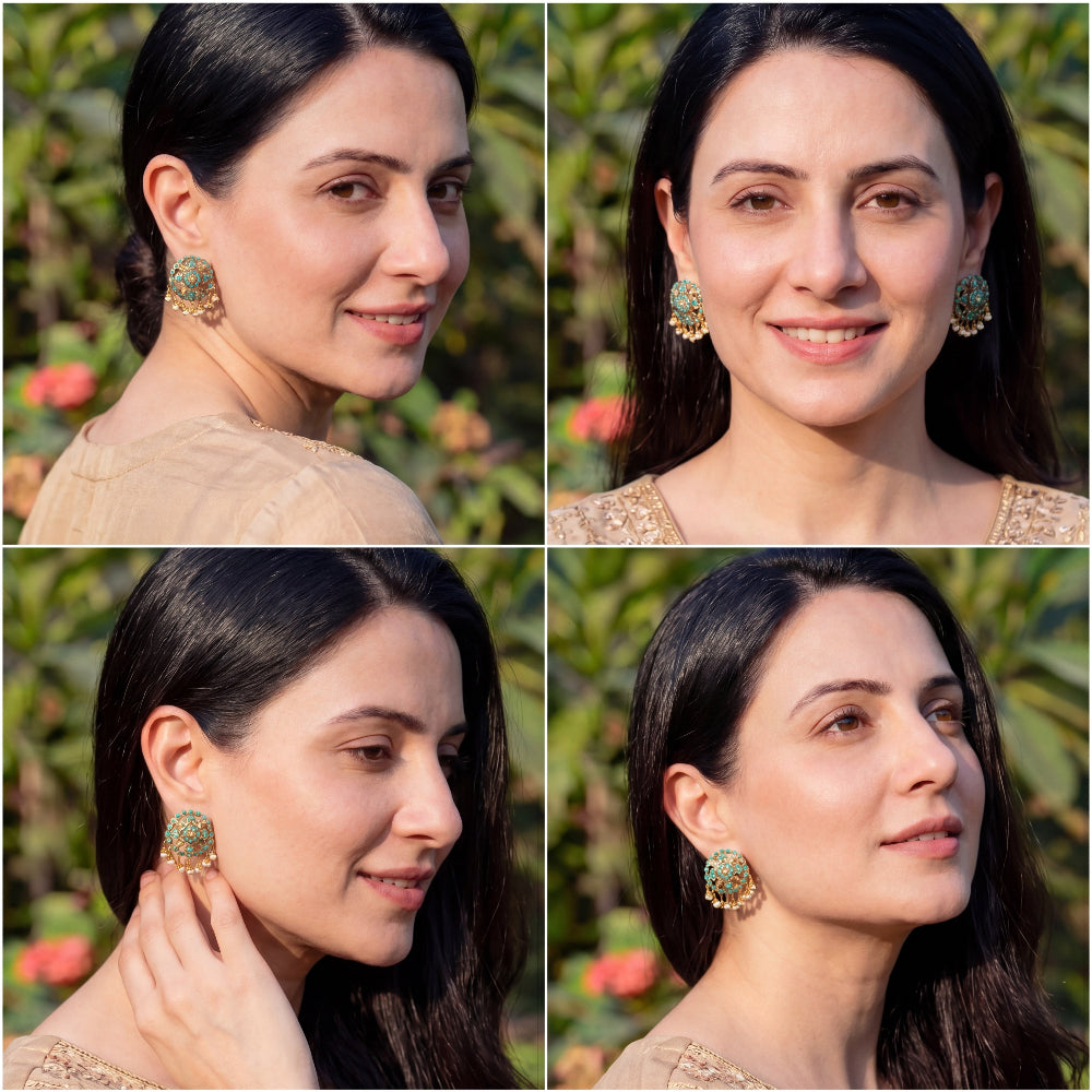 Pearl & Turquoise Stud Earrings | Gold Plated on Silver ER 681