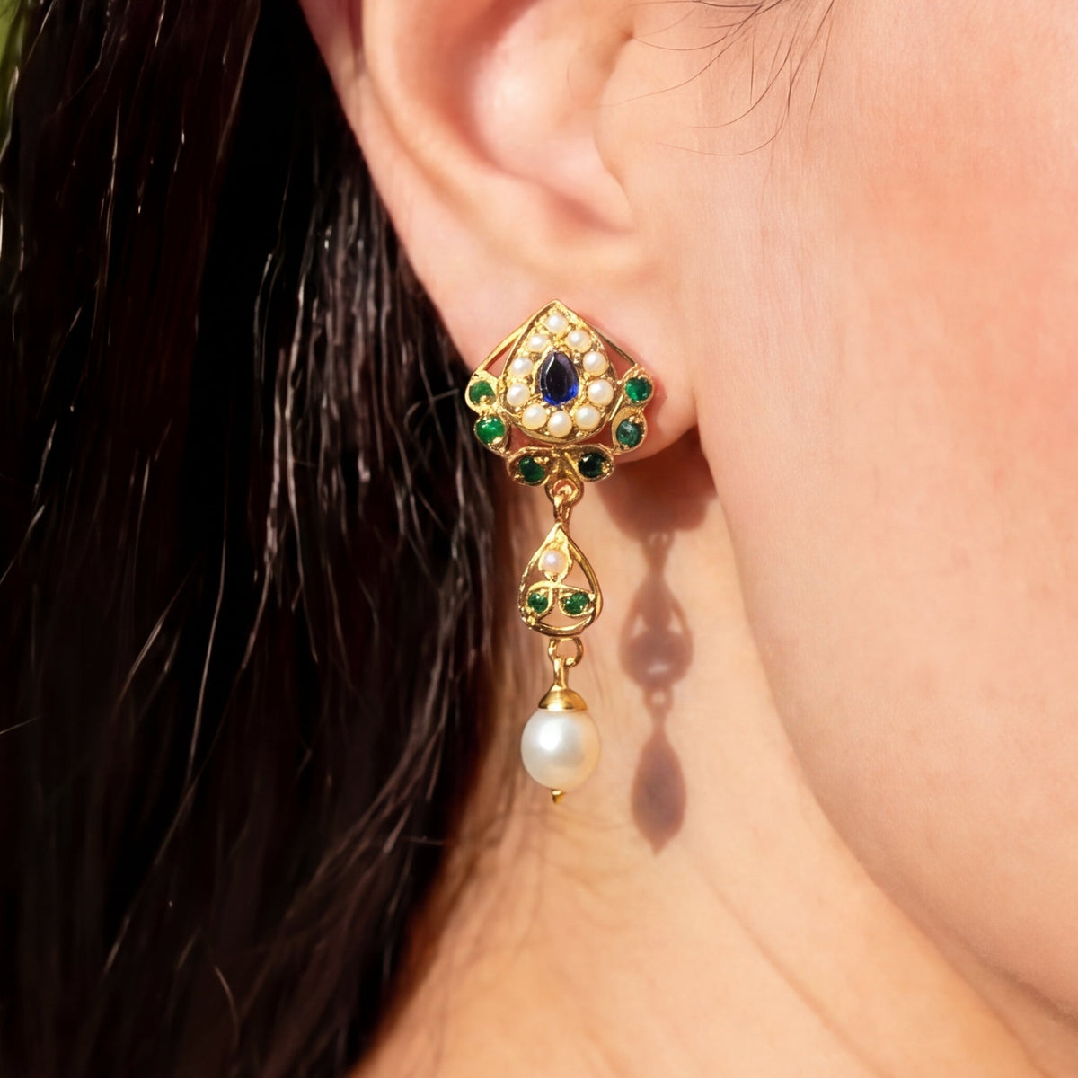 Dainty Jadau Stud Earrings | Gold Plated on 925 Silver ER 691