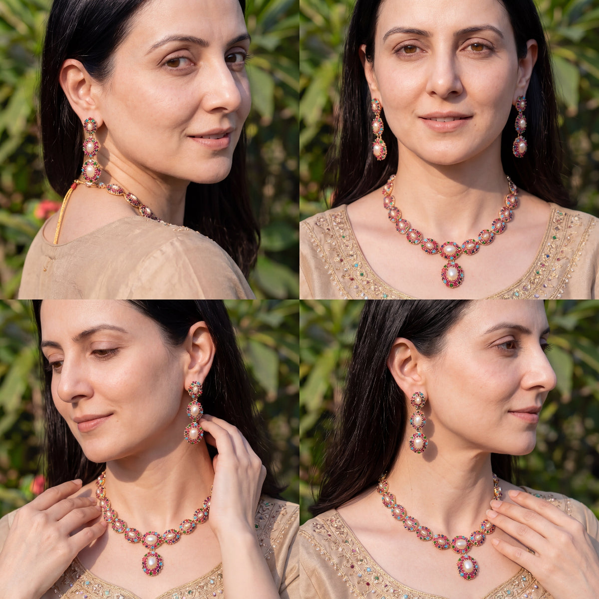 Unique Navratna Necklace Set | Gold Plated on Silver Jewelry | NS 420