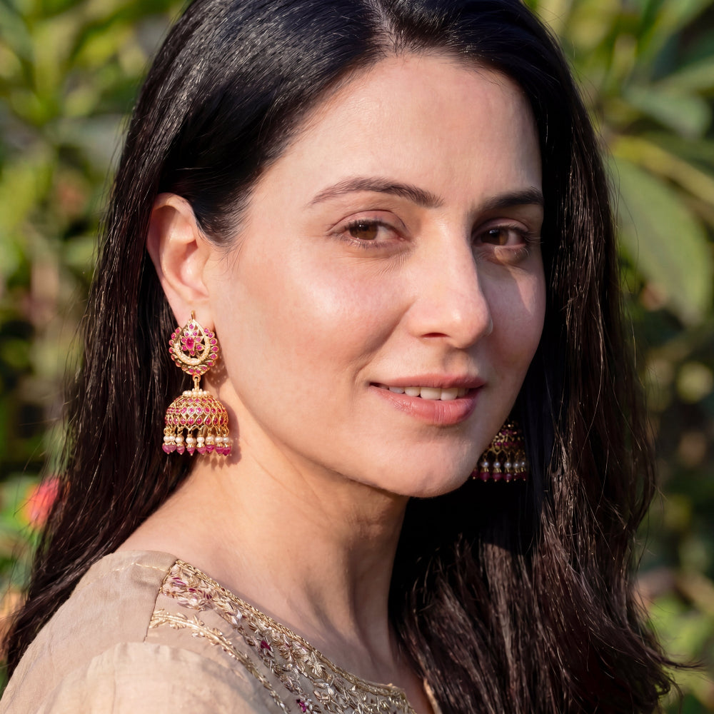 Gold Plated Jhumka | Classic Jadau Jewellery | 925 Silver Based ER 303