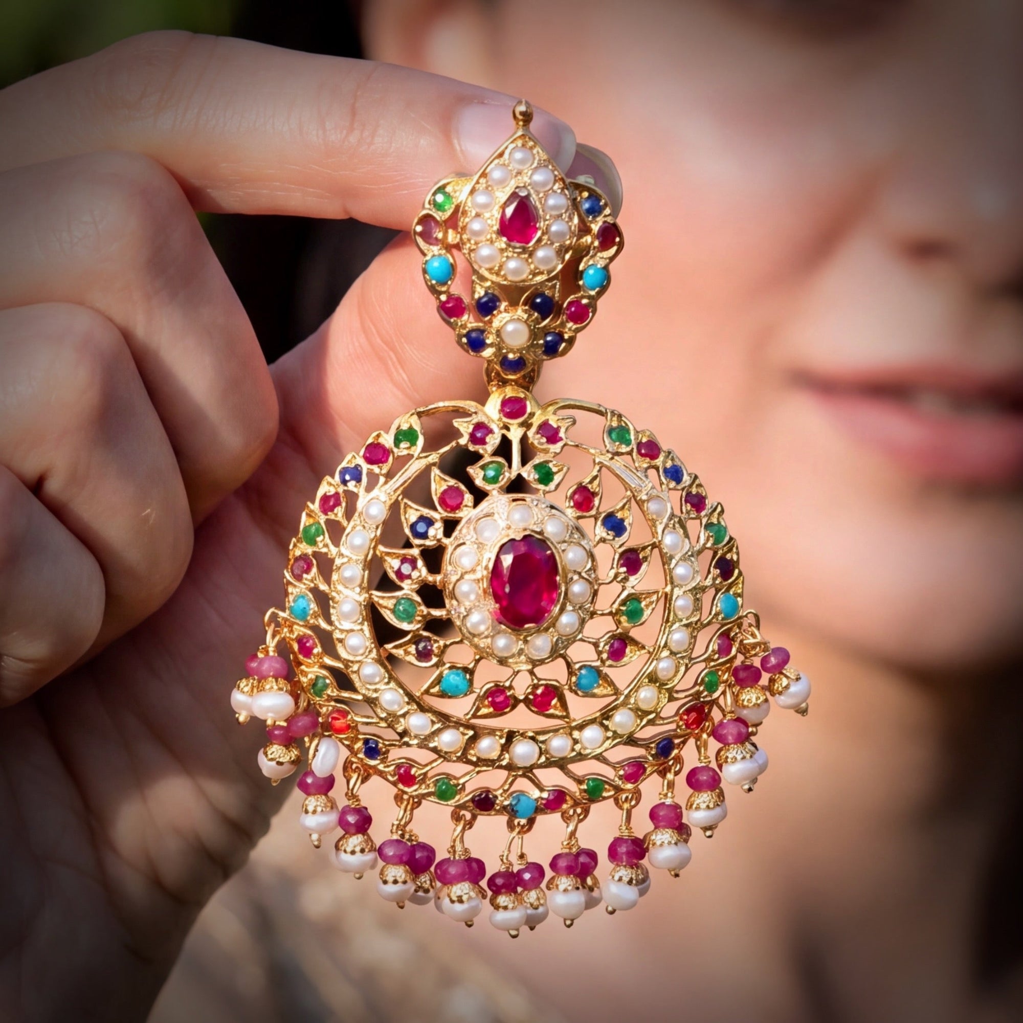 Jadau Earrings in Navratna Colours | Premium Quality Indian Jewellery ER 404