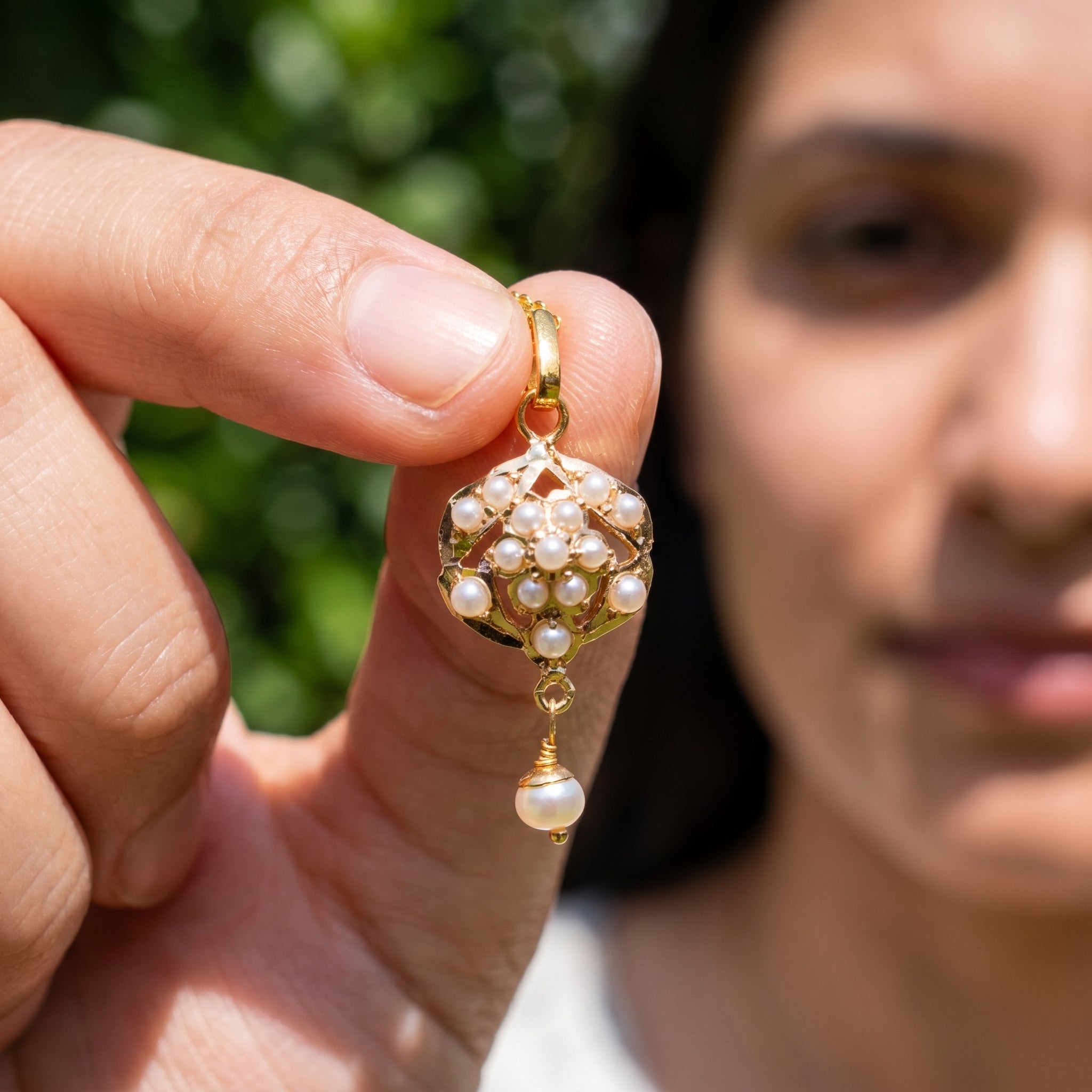 Traditional Jadau Pendant Studded with Pearls | 22k Gold Jewelry for Her GP 021