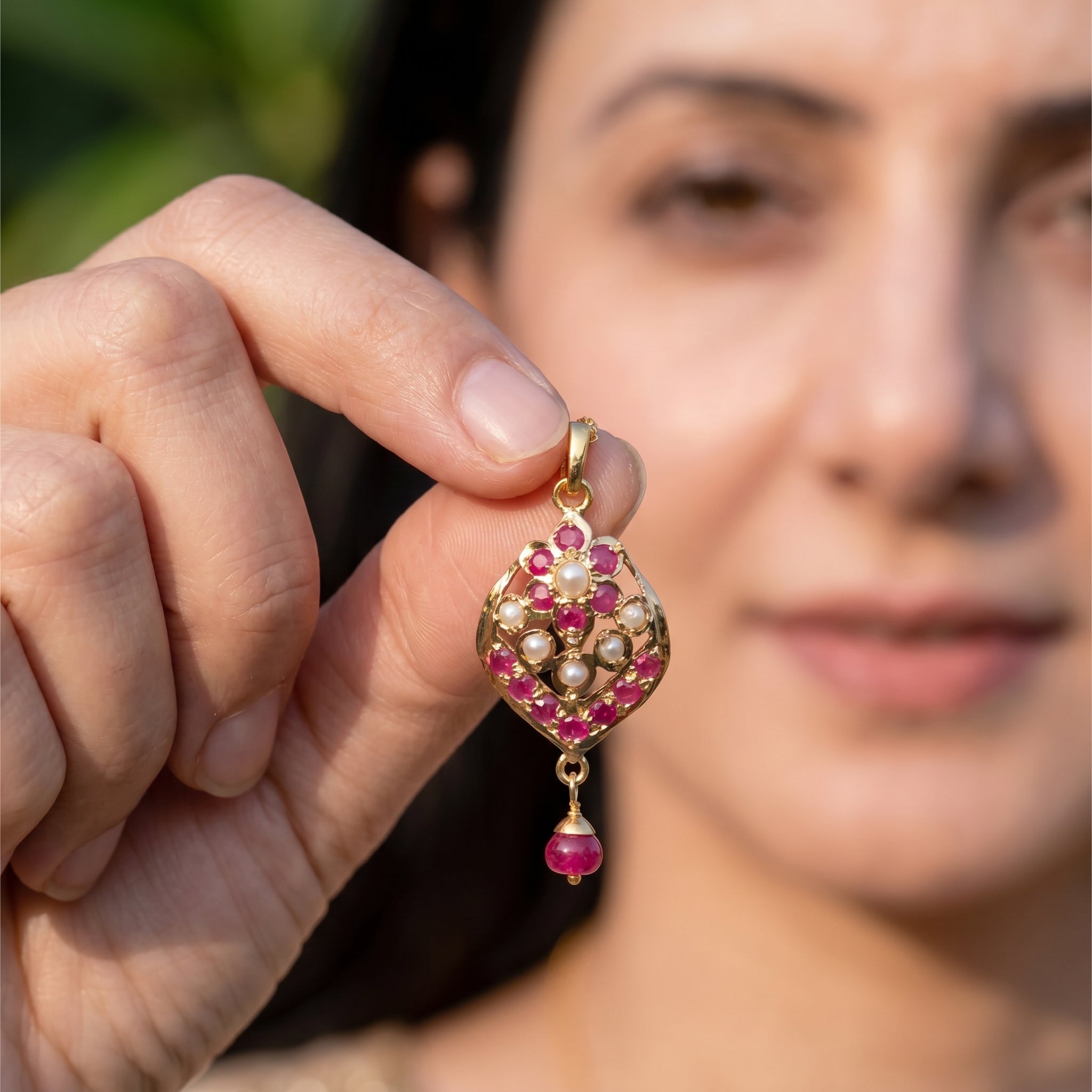 Jadau Pendant on Gold Studed with Pearls & Rubies GP 023