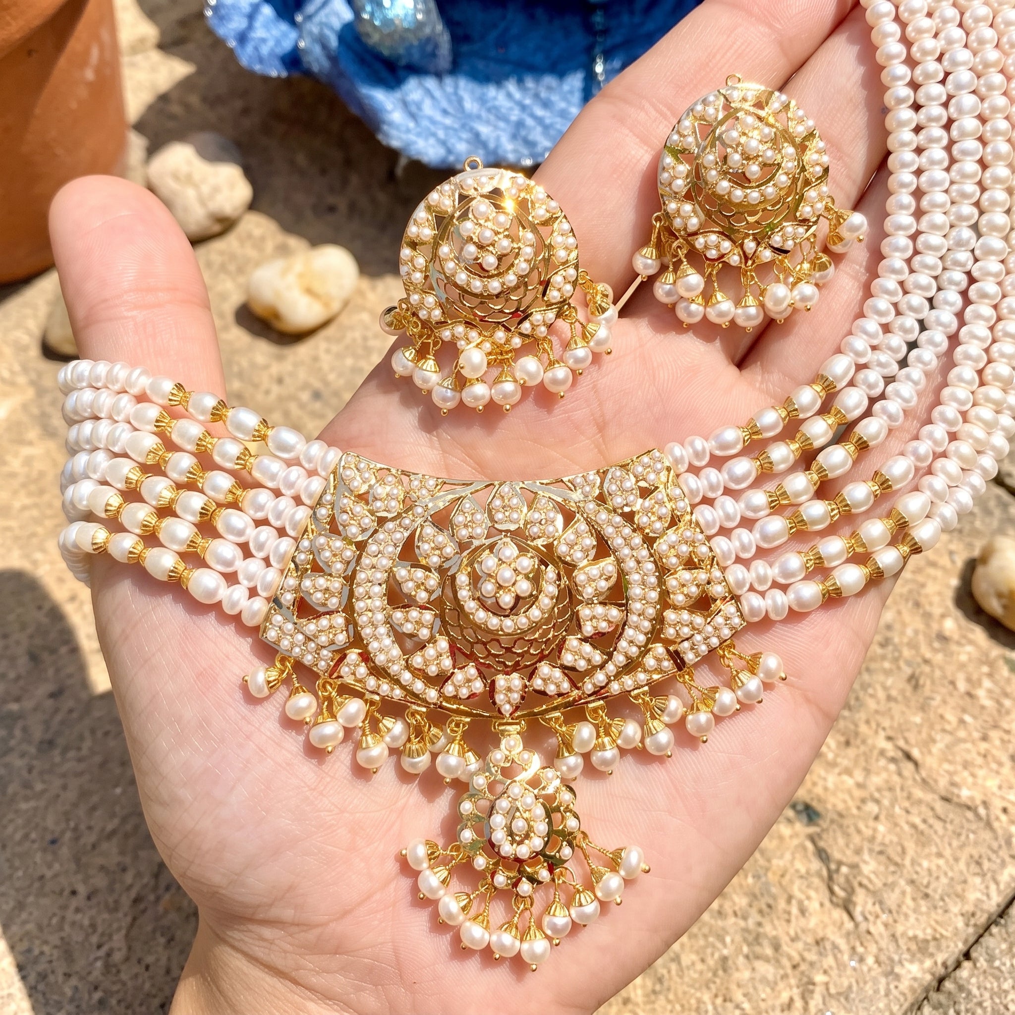 Buy Latest Pearl Chokers for Women Online | Real Gold Pearl Choker Set GNS 124