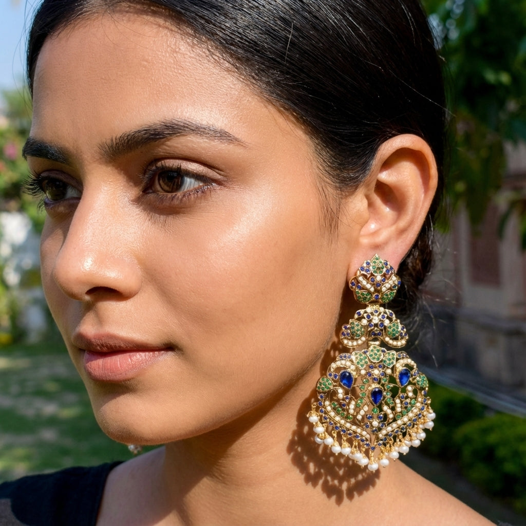 Gold Plated Silver Earrings | Mughal Jewellery | Indian Bridal Earrings ER 338