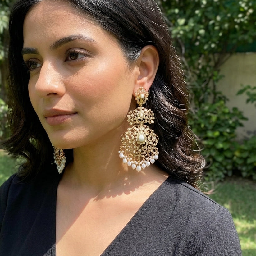 उत्तम बीज मोती बालियां | सोना चढ़ाया स्टर्लिंग चांदी ईआर 496