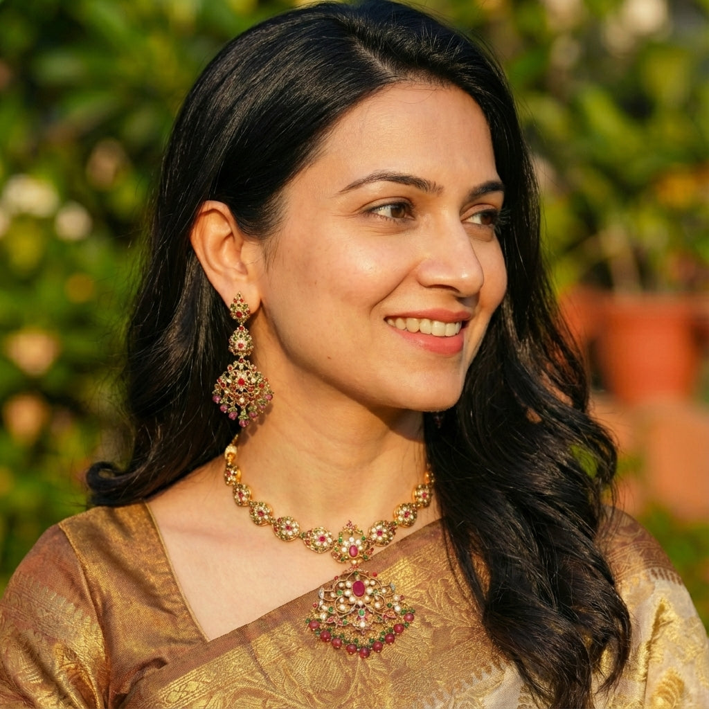 Classic Indian Necklace Set | Gold Plated on Silver NS 429