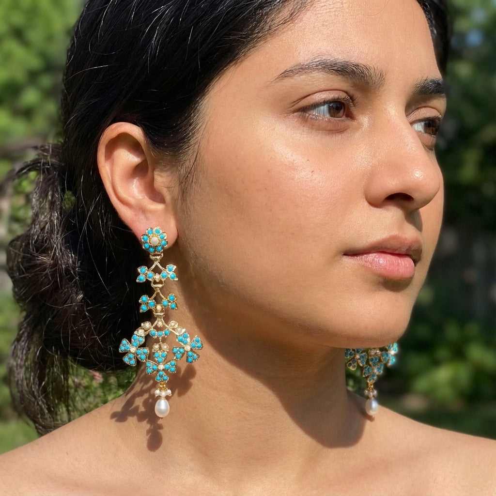 Modern Turquoise Danglers for Women | Gold Plated on Silver ER 633