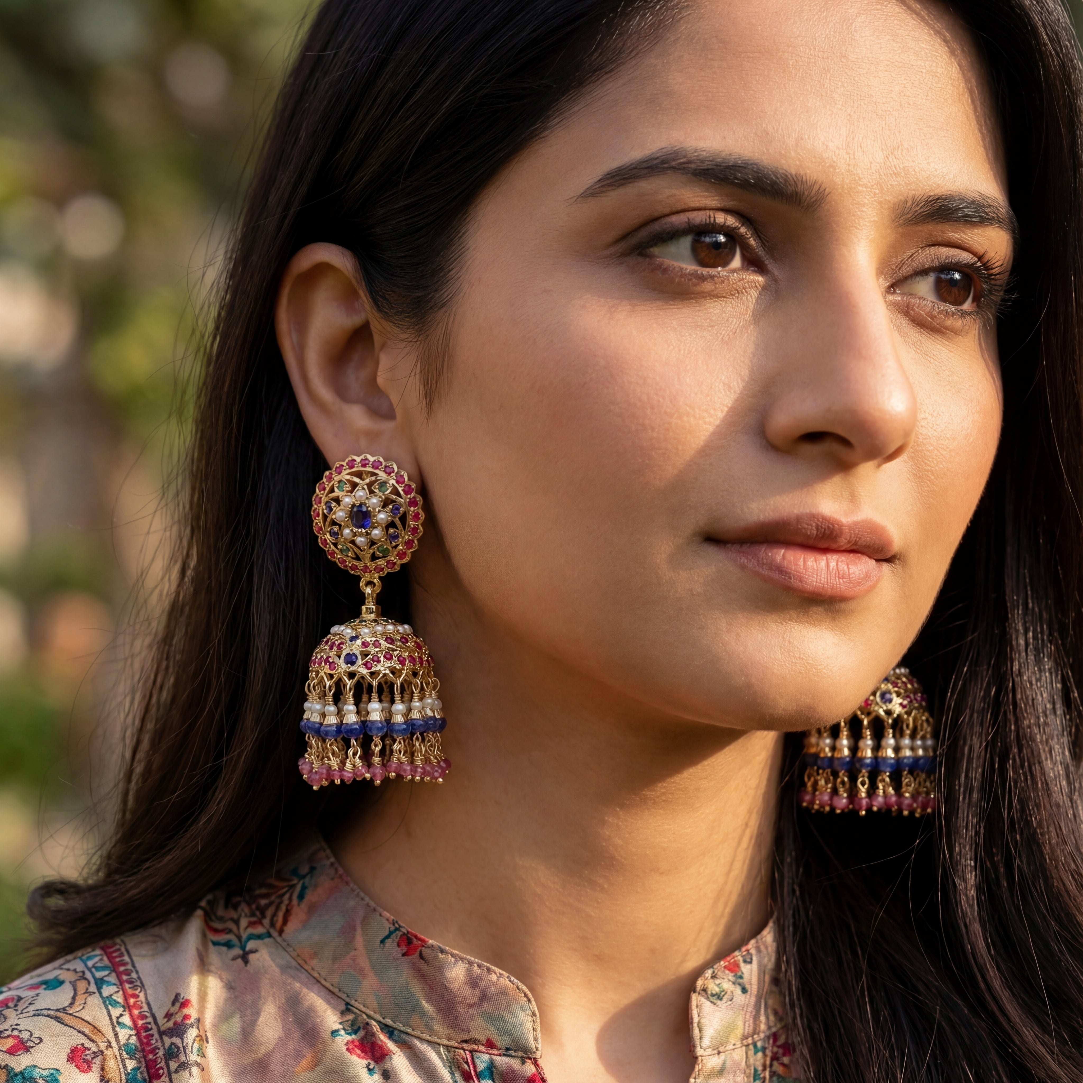 Premium Multicoloured Punjabi Jhumka Earrings | Gold Plated on Silver ER 579