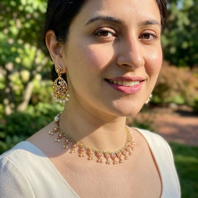 नाज़ुक बहुरंगी जड़ाऊ हार सेट | सोना चढ़ाया चांदी के आभूषण | हस्तनिर्मित आभूषण | NS 320