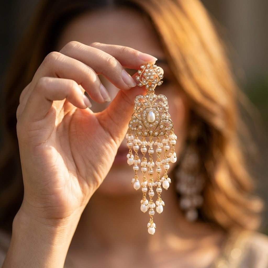 Long Pearl Danglers | Gold Plated on Silver | Freshwater Pearls ER 447