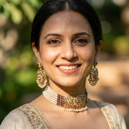 Multicolored Jadau Choker Set | Ethnic Indian Fashion Jewelry on Silver Base NS 416