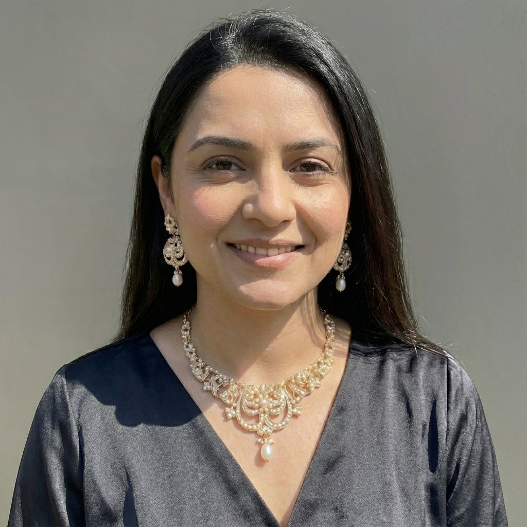 Vintage Style Pearl Necklace Set | Gold Plated on 925 Silver Base NS 441