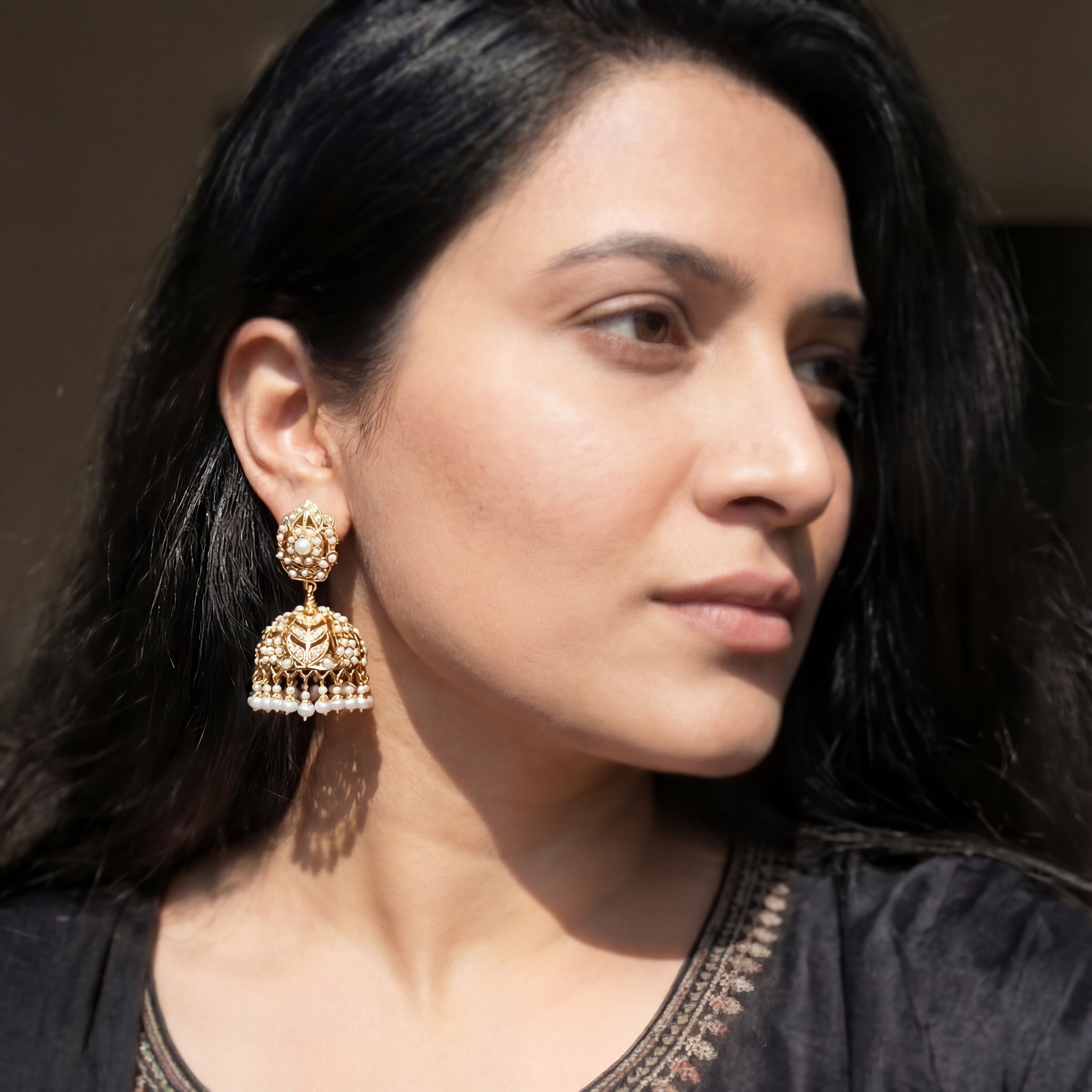 Hyderabadi Pearl Jhumki in Silver | Studded with Real Freshwater Pearls | 925 Silver ER 161