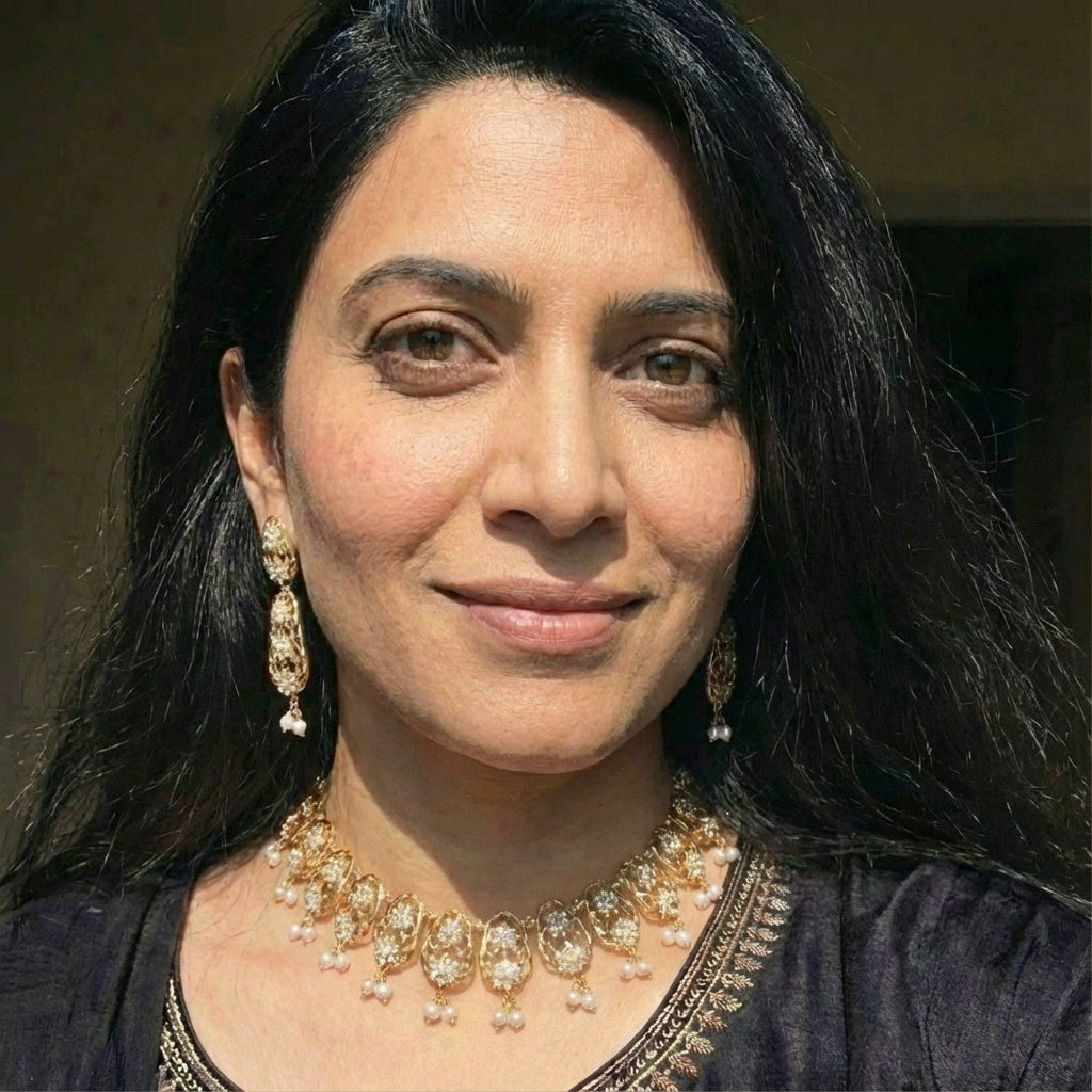 प्रीमियम गोल्ड प्लेटेड भारतीय आभूषण | ताजे पानी के मोती और 925 चांदी NS 259