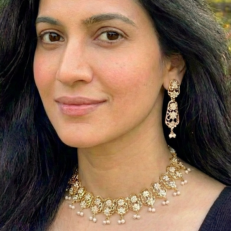 प्रीमियम गोल्ड प्लेटेड भारतीय आभूषण | ताजे पानी के मोती और 925 चांदी NS 259