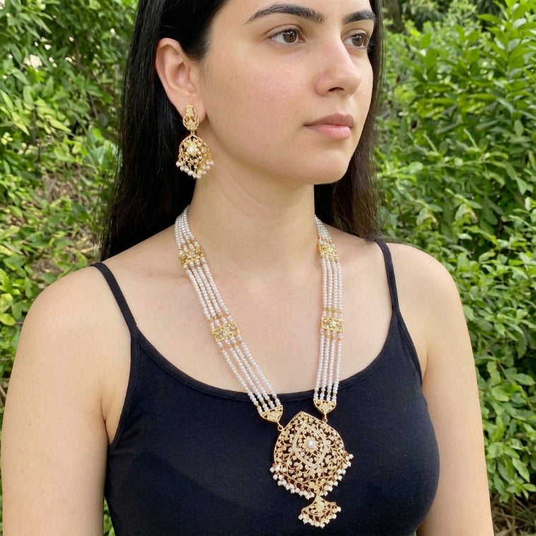 Rani Haar | Gold Plated Pearl Rani Haar Set | Long Haar Design NS 145