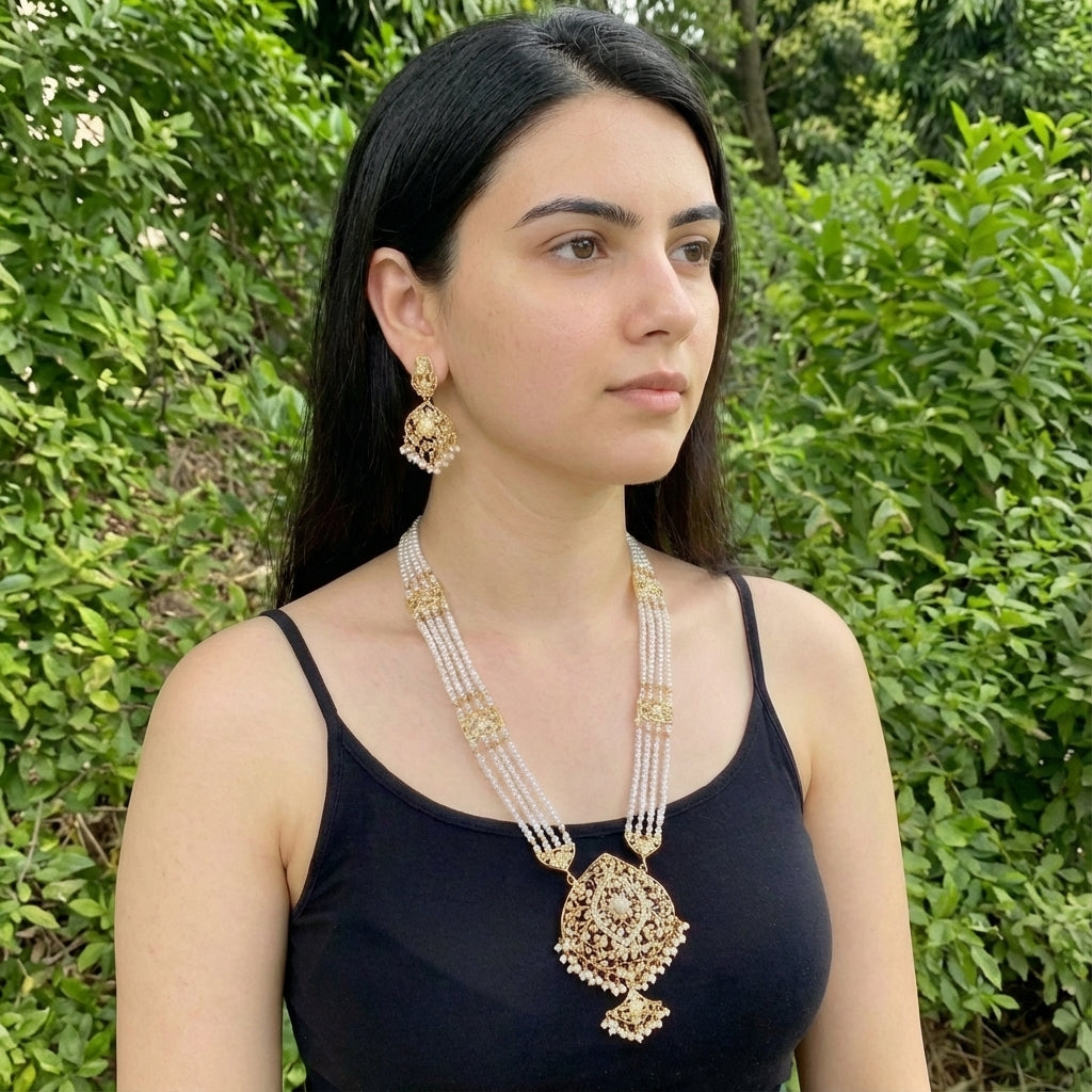 Rani Haar | Gold Plated Pearl Rani Haar Set | Long Haar Design NS 145