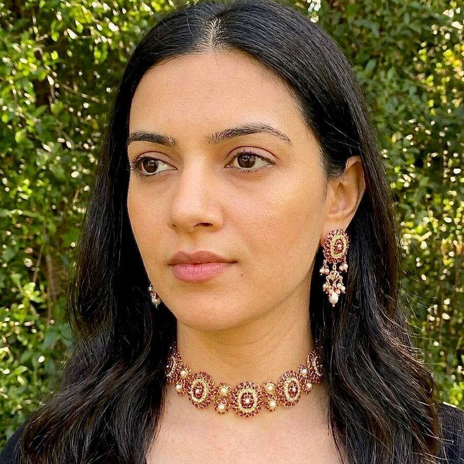 Ruby & Pearl Choker Set | Gold Plated Silver Jewelry Online NS 433