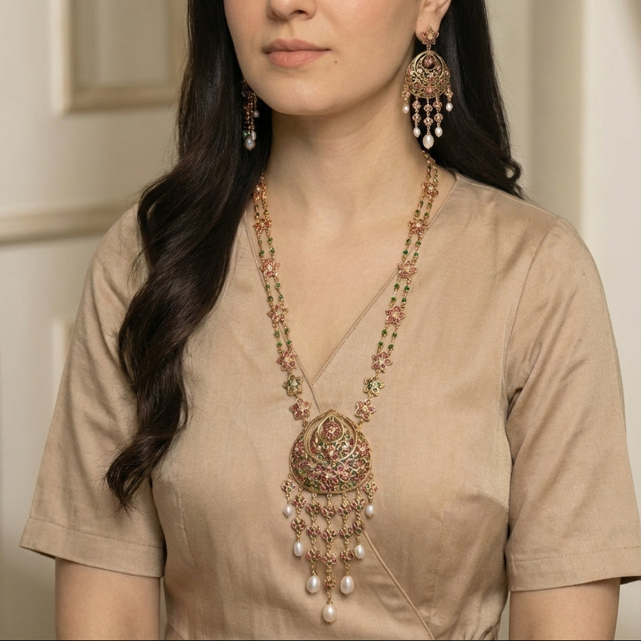 Classy Arabian Styled Stone Necklace Set | Gold Plated on 925 Silver NS 439