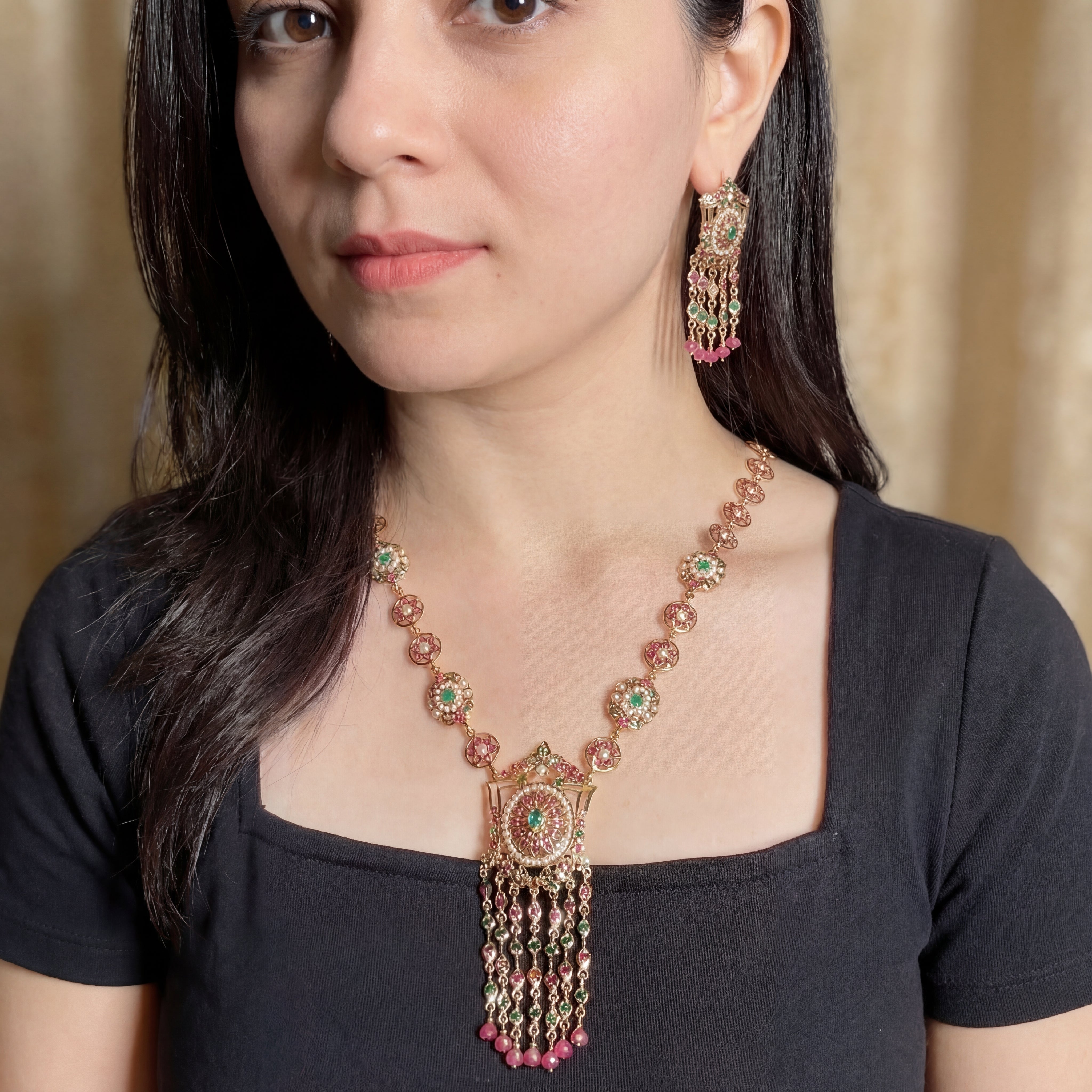 Classy Arabian Styled Necklace Set | Gold Plated on Silver Base NS 440