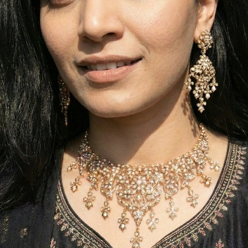 Unique Pearl Necklace Set | Antique Design | Gold Plated on Silver NS 414