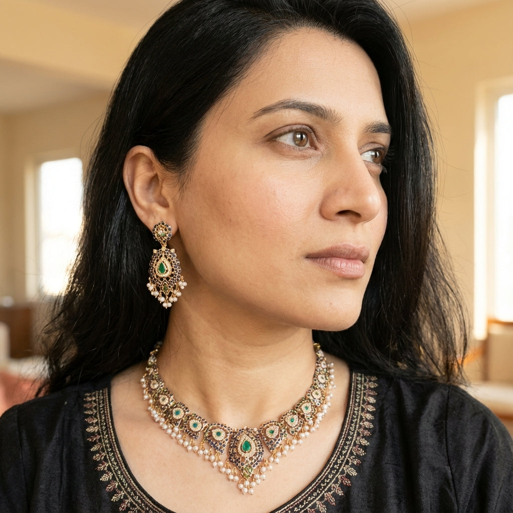 Elegant Stone Jewelry Set | Gold Plated Fashion Necklace Set | 925 Silver NS 379