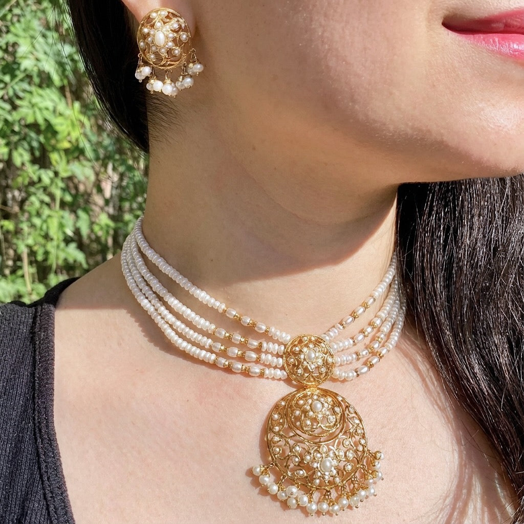లేయర్డ్ పెర్ల్ చోకర్ సెట్ | అసలైన మంచినీటి ముత్యాలు | NS 442
