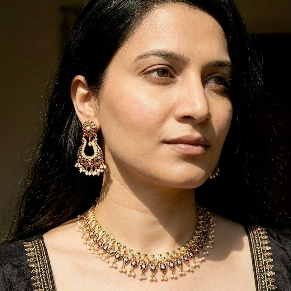 Premium Gold Plated Jewellery Online | Multicoloured Necklace Set NS 272