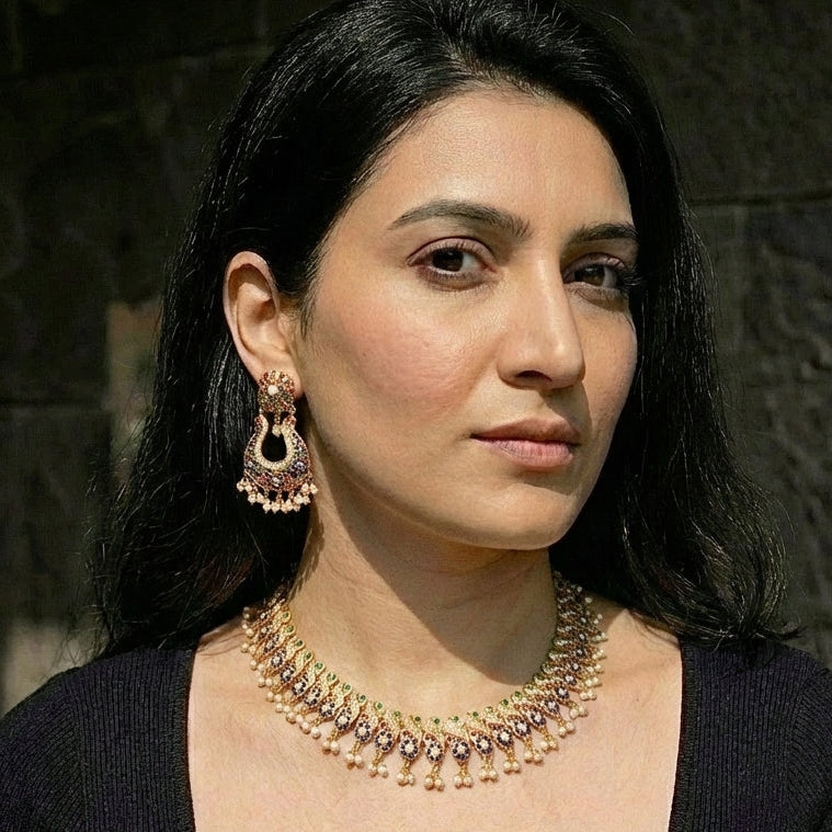 Premium Gold Plated Jewellery Online | Multicoloured Necklace Set NS 272