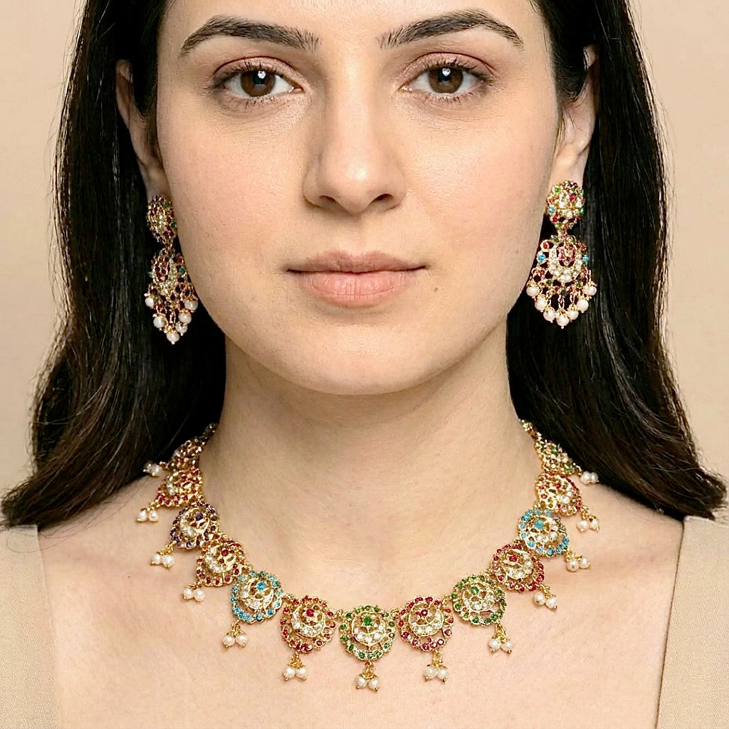 Navratna Jewelry Set | Realistic Gold Plated Jewelry | Sterling Silver NS 221