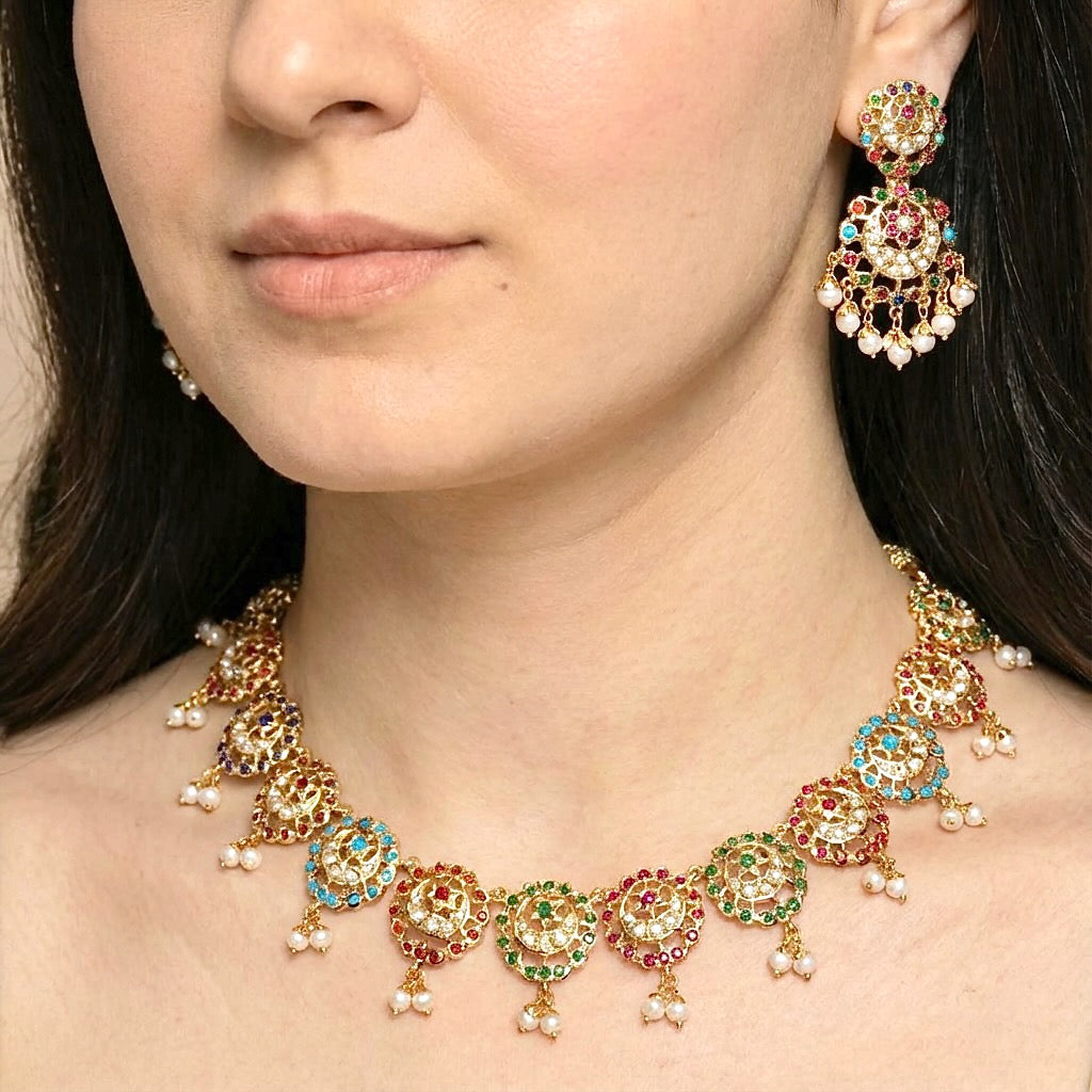 Navratna Jewelry Set | Realistic Gold Plated Jewelry | Sterling Silver NS 221