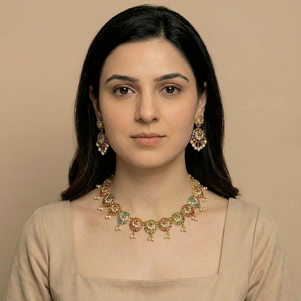 Navratna Jewelry Set | Realistic Gold Plated Jewelry | Sterling Silver NS 221