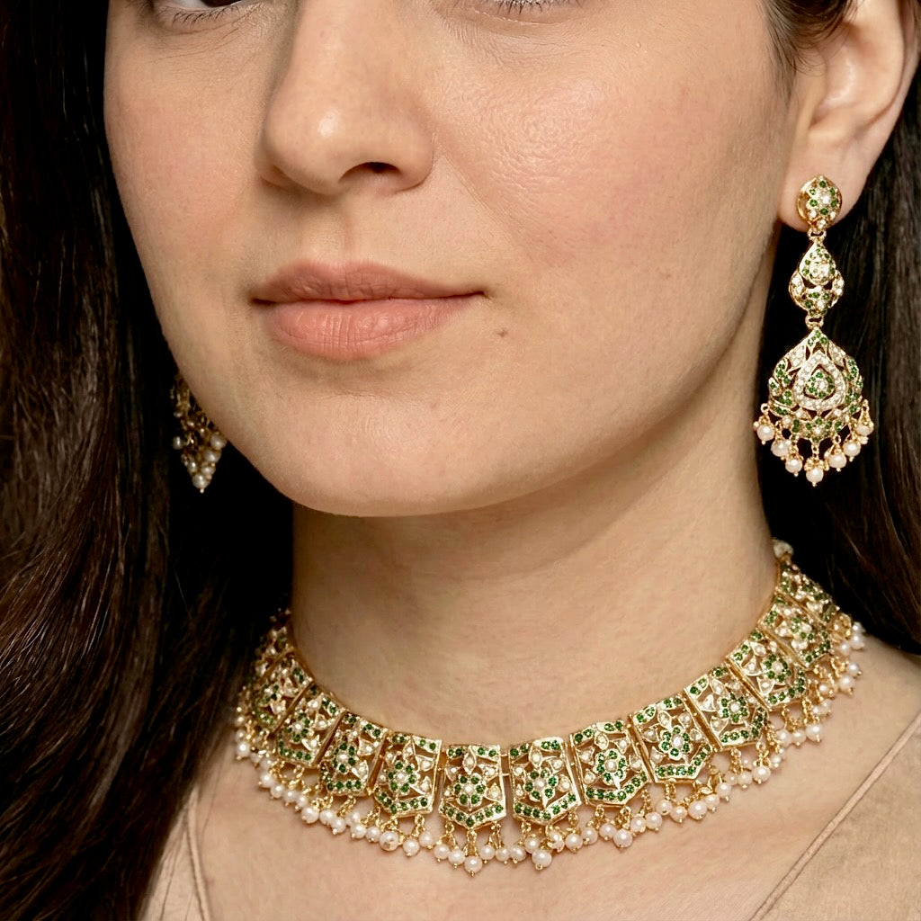 Emerald-Green Jadau Set | Traditional Indian Jadau Jewelry Online NS 166