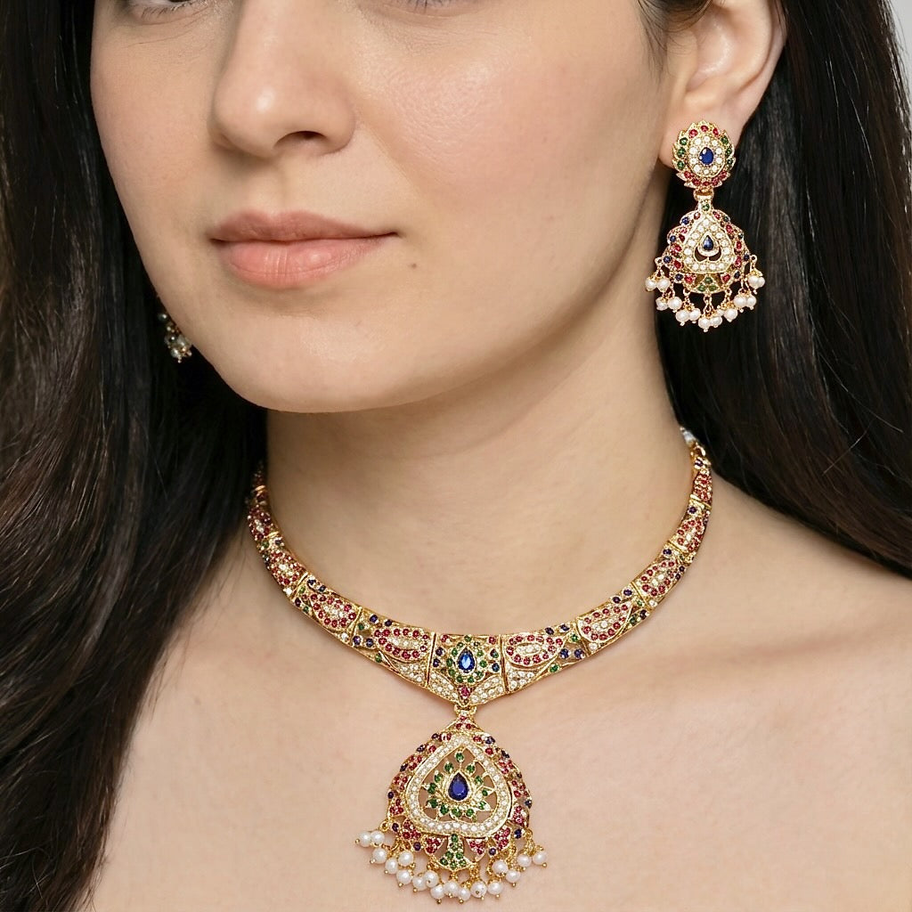 బంగారు పూత జడౌ నెక్లెస్ సెట్ | 925 స్టెర్లింగ్ సిల్వర్ NS 204