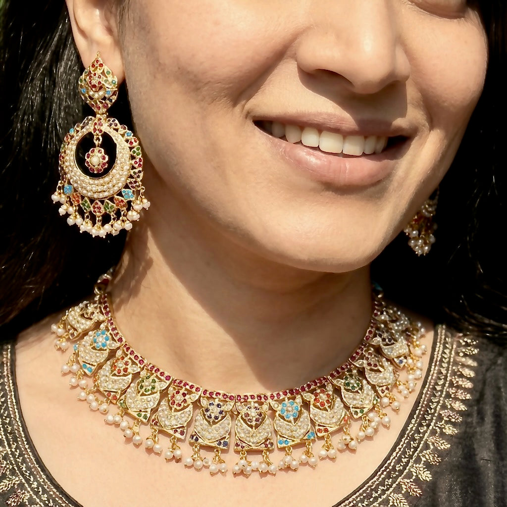 Navaratan Guluband Set with Chandbali | Gold Plated on Silver NS 147