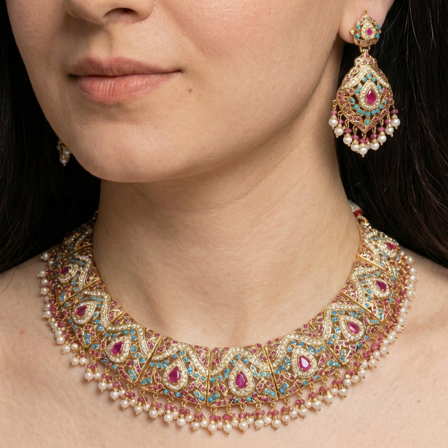प्रीमियम क्वालिटी जड़ाऊ नेकलेस सेट | ब्राइडलवियर ज्वेलरी ऑनलाइन खरीदें | NS 268