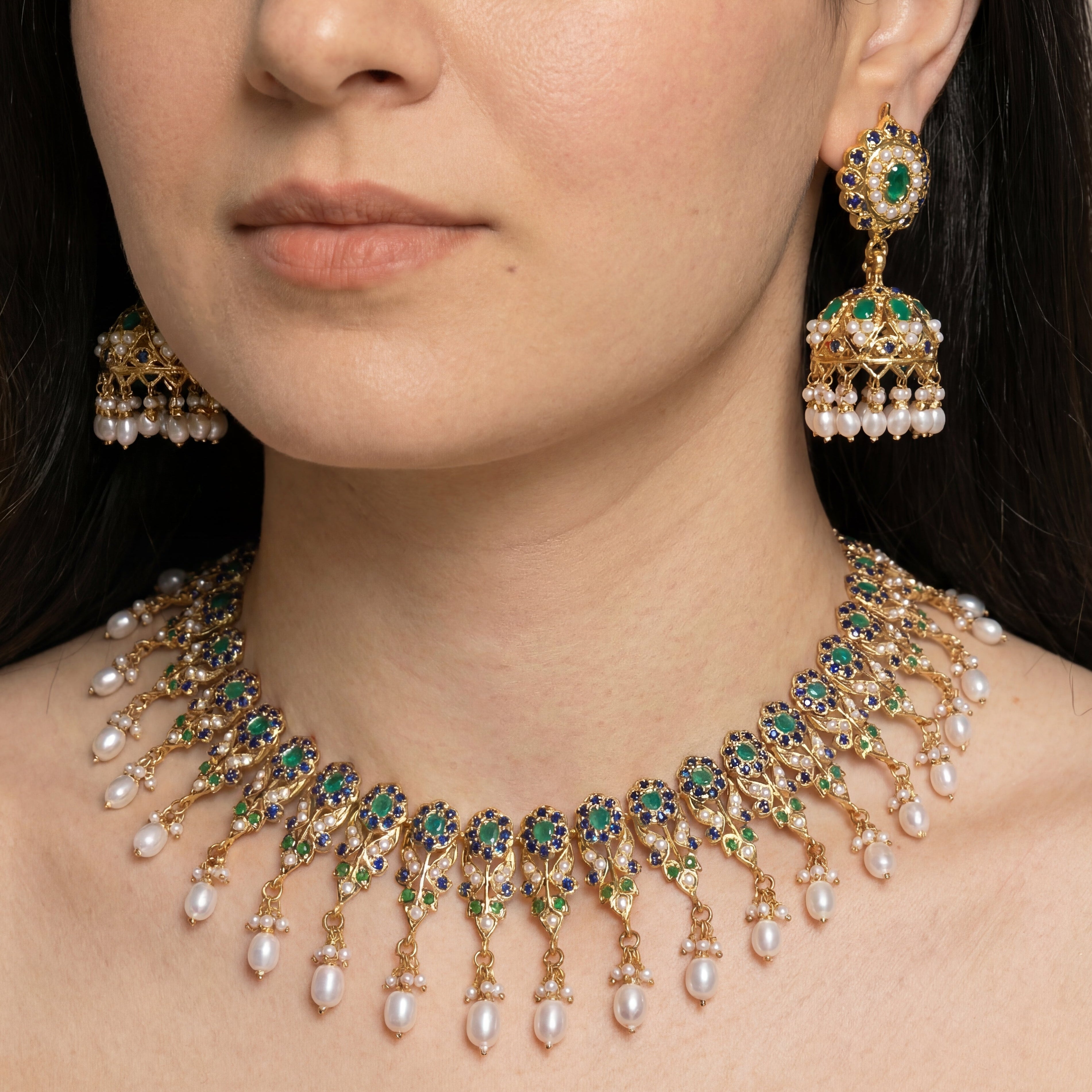 Multicolored Jadau Necklace with Jhumka Earrings NS 127