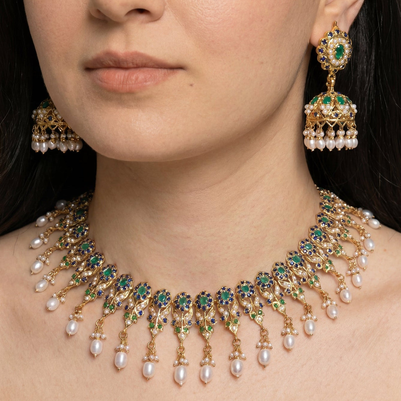 Multicolored Jadau Necklace with Jhumka Earrings NS 127